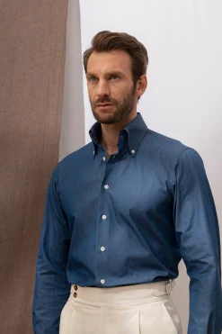 Pini Parma Button Down Denim Shirt "Sartoriale Collection" - Made In Italy Flash Sale