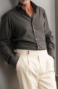 Pini Parma Button Down Grey Brushed Cotton Shirt - Made In Italy Outlet