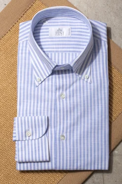 Pini Parma Button Down Light Blue Striped Shirt "Sartoriale Collection"- Made In Italy New