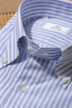 Pini Parma Button Down Light Blue Striped Shirt "Sartoriale Collection"- Made In Italy New