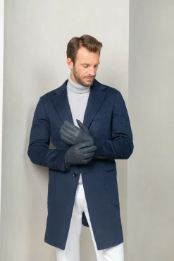 Pini Parma Dusty Blue Cashmere Lined Deerskin Leather Gloves - Made In Italy Sale