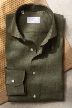 Pini Parma Green Linen Shirt - Made In Italy Cheap