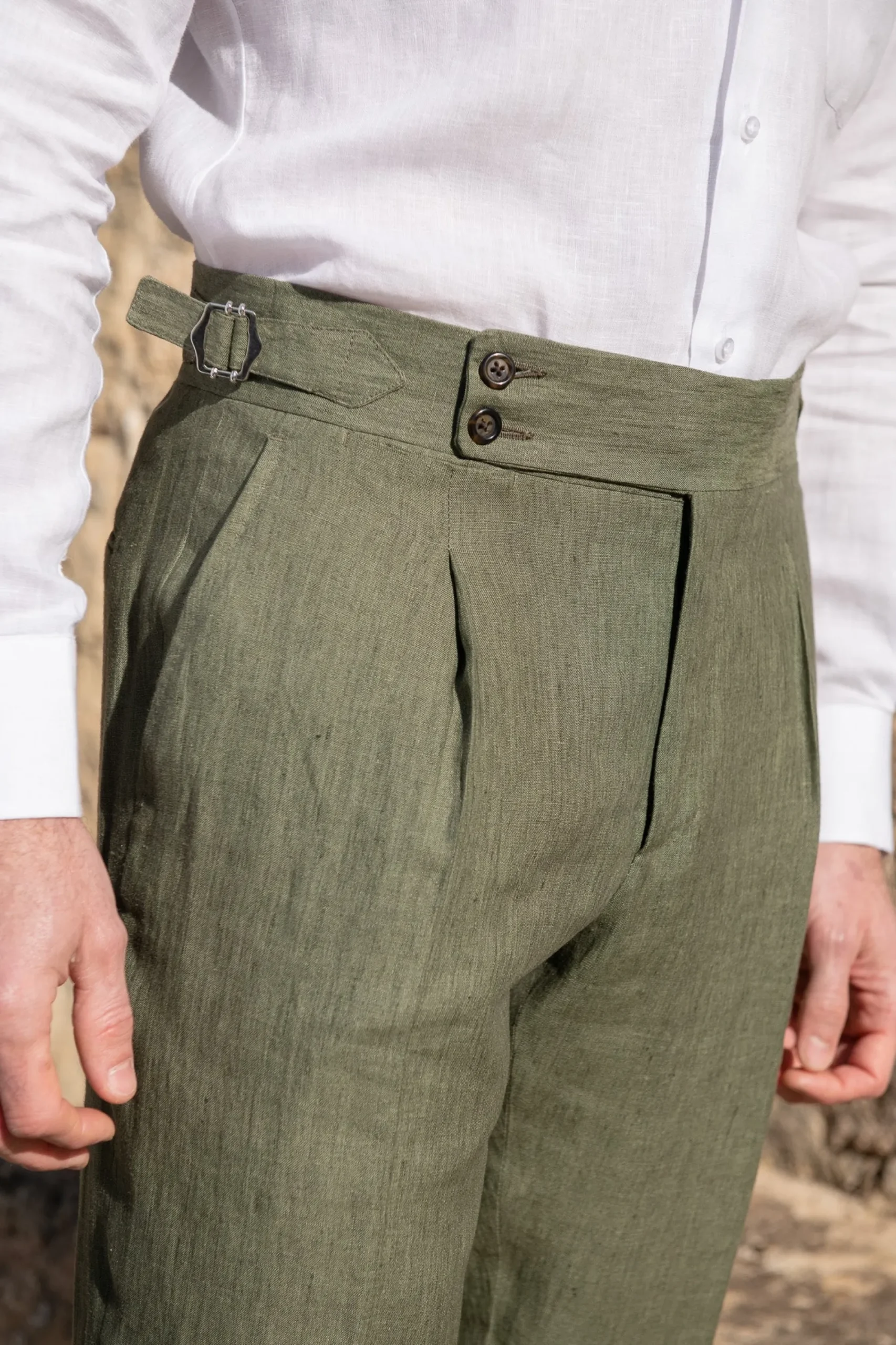 Pini Parma Green Linen Trousers "Soragna Capsule Collection" - Made In Italy Cheap
