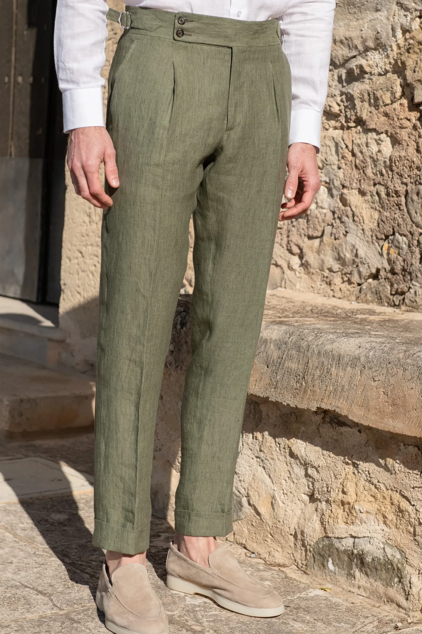 Pini Parma Green Linen Trousers "Soragna Capsule Collection" - Made In Italy Cheap