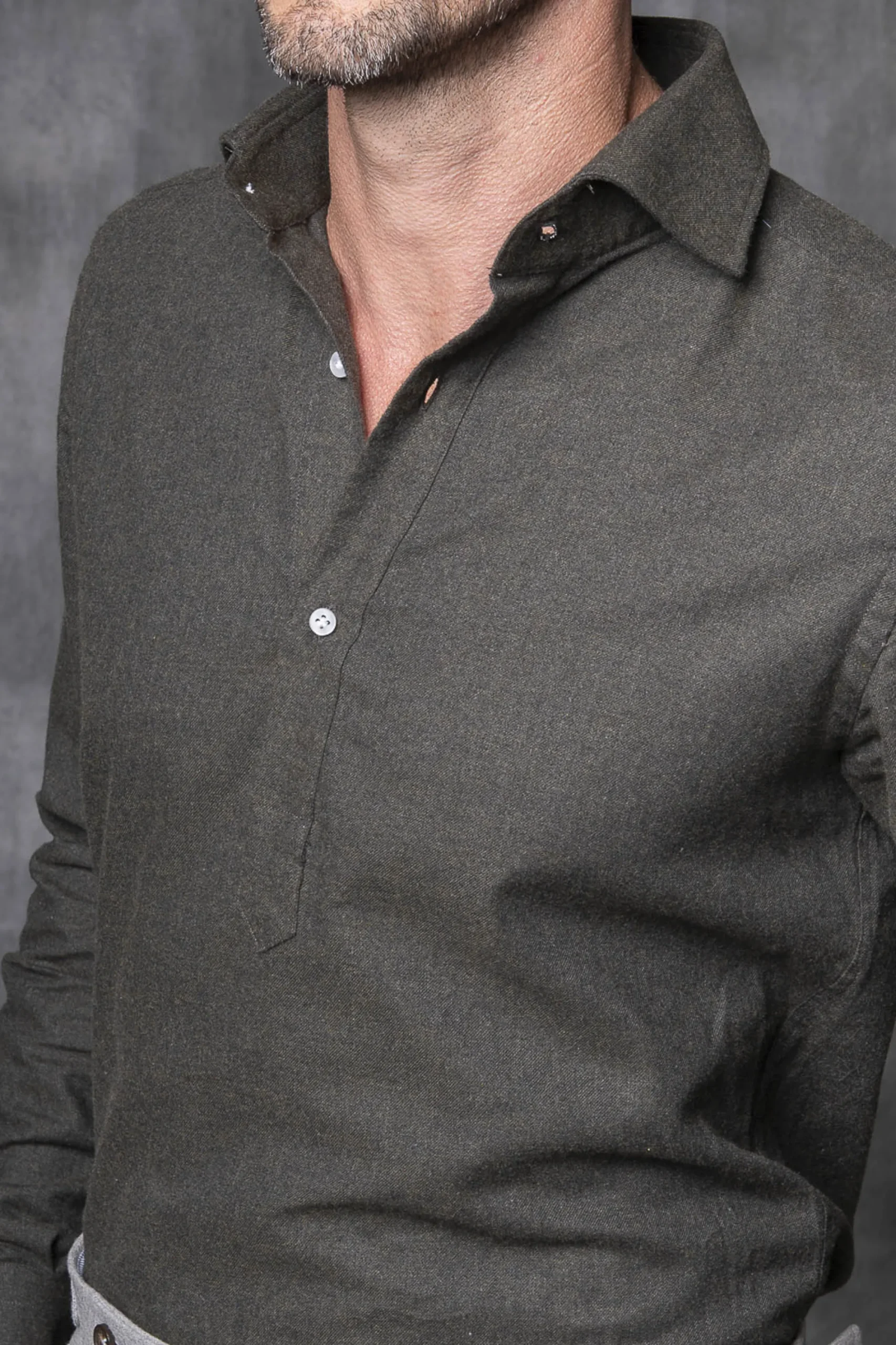 Pini Parma Green Popover Shirt - Flannel Touch - Made In Italy Store