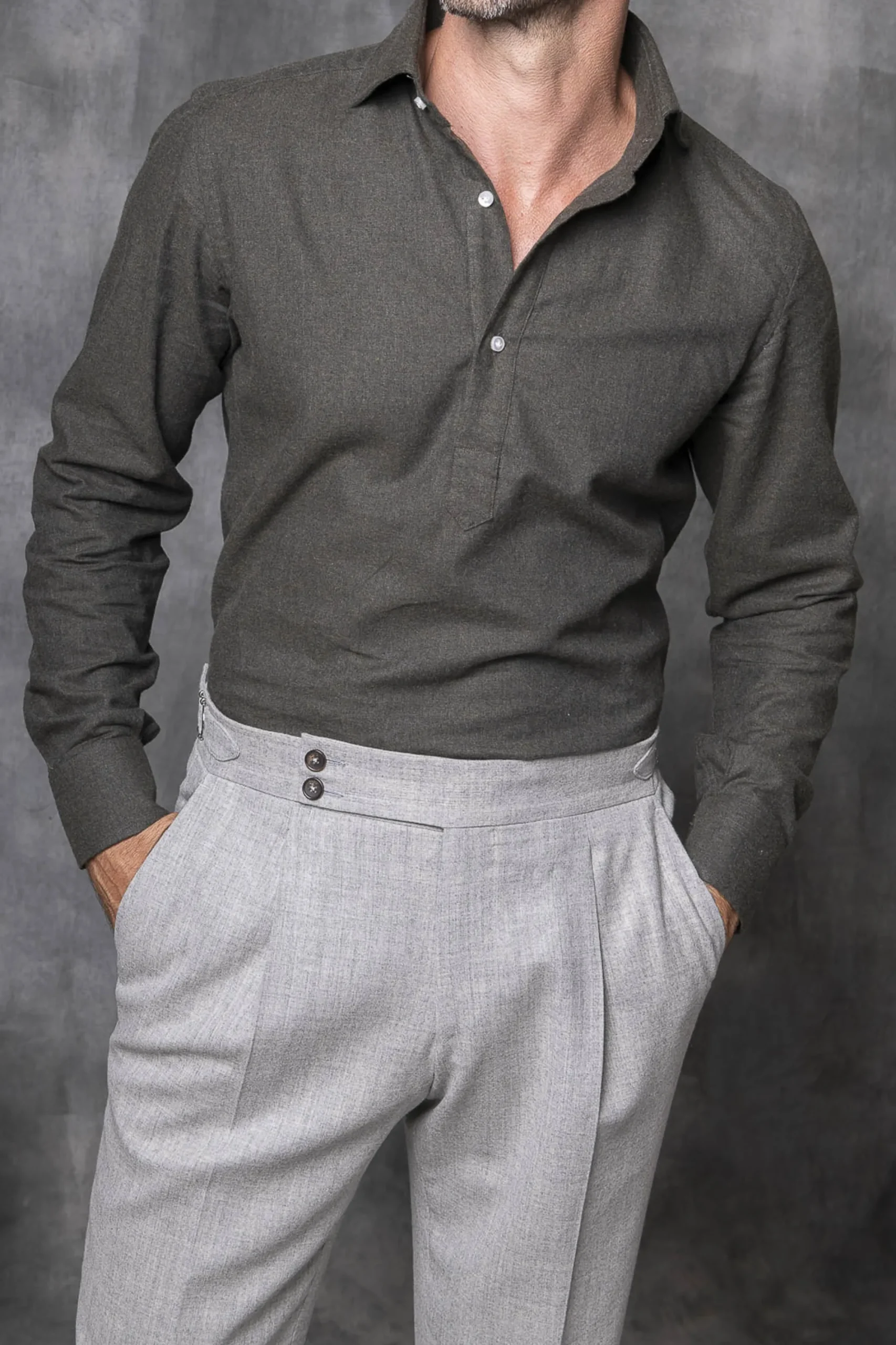 Pini Parma Green Popover Shirt - Flannel Touch - Made In Italy Store
