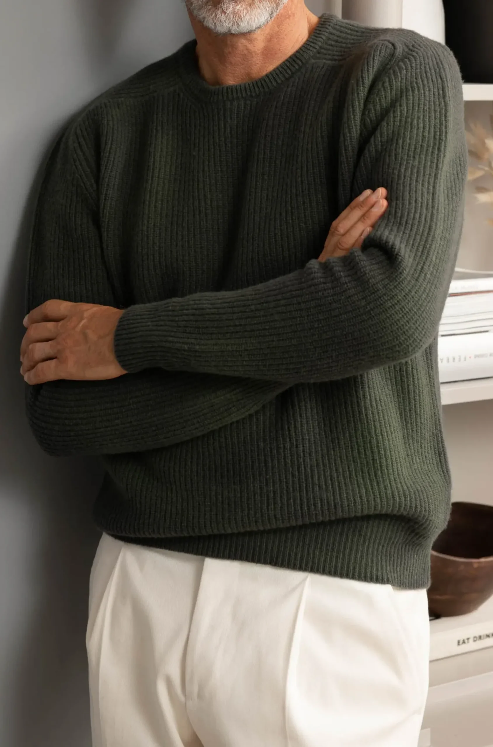 Pini Parma Green Ribbed Crew Neck – Made In Italy Shop