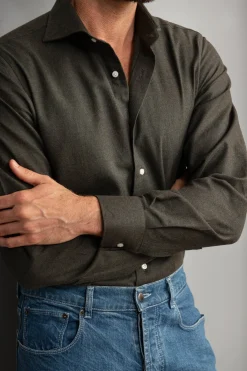Pini Parma Green Shirt - Flannel Touch - Made In Italy Discount