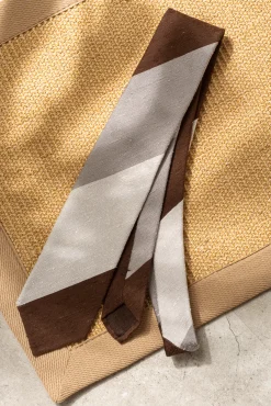 Pini Parma Grey And Brown Shantung Tie - Hand Made In Italy Best