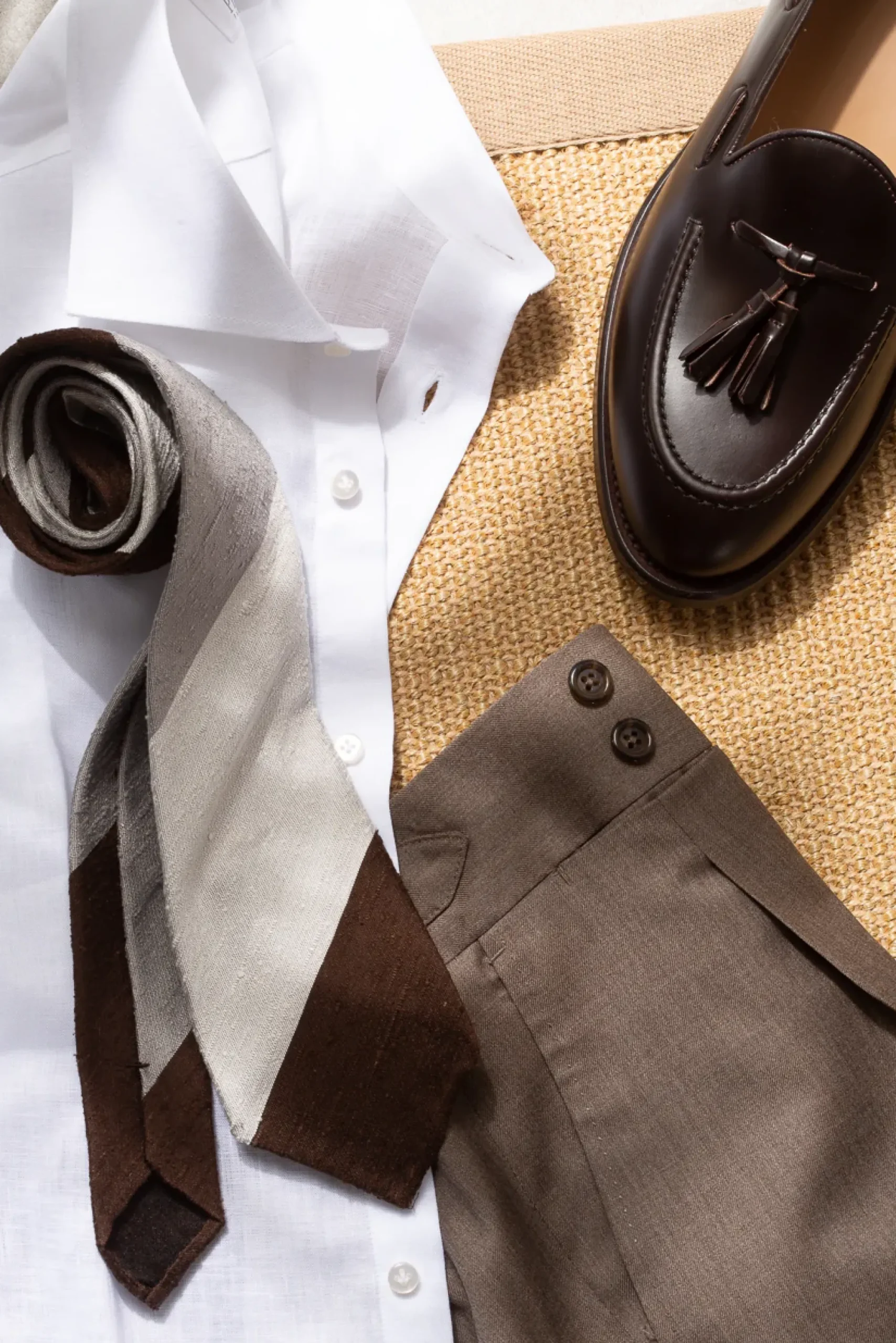 Pini Parma Grey And Brown Shantung Tie - Hand Made In Italy Best