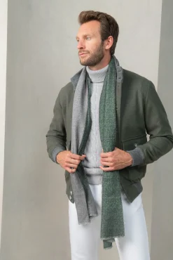 Pini Parma Grey And Green Reversible Herringbone Scarf - Made In Italy Store