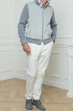 Pini Parma Grey And Light Grey Cardigan - Alcantara & Wool - Made In Italy Hot
