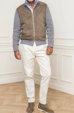 Pini Parma Grey And Taupe Cardigan - Alcantara & Wool - Made In Italy Cheap