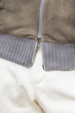 Pini Parma Grey And Taupe Cardigan - Alcantara & Wool - Made In Italy Cheap