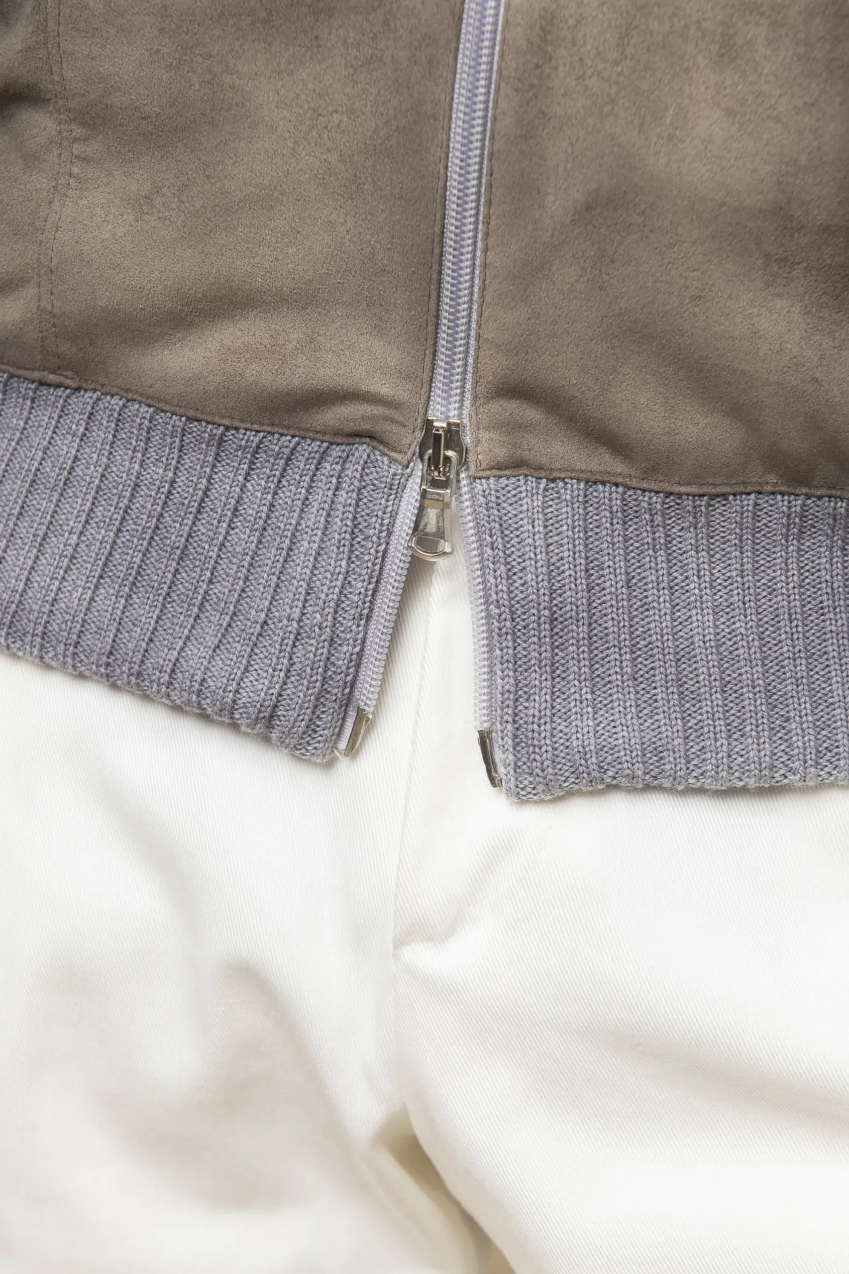 Pini Parma Grey And Taupe Cardigan - Alcantara & Wool - Made In Italy Cheap