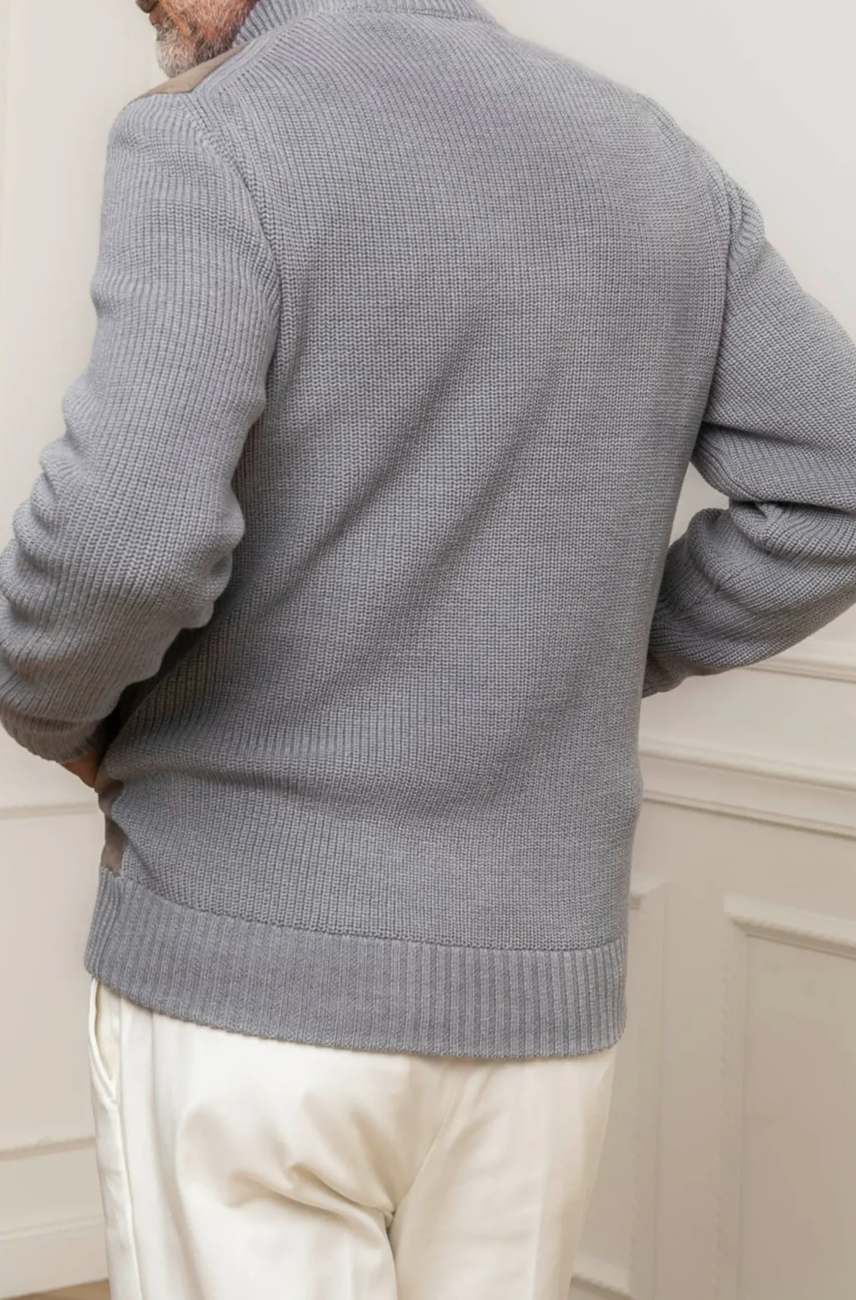 Pini Parma Grey And Taupe Cardigan - Alcantara & Wool - Made In Italy Cheap