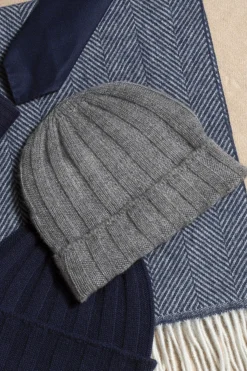 Pini Parma Grey Cashmere Rib Knit Beanie - Made In Italy Best