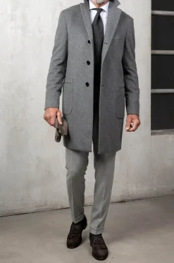 Pini Parma Grey Coat In Loro Piana Wool – Made In Italy Flash Sale
