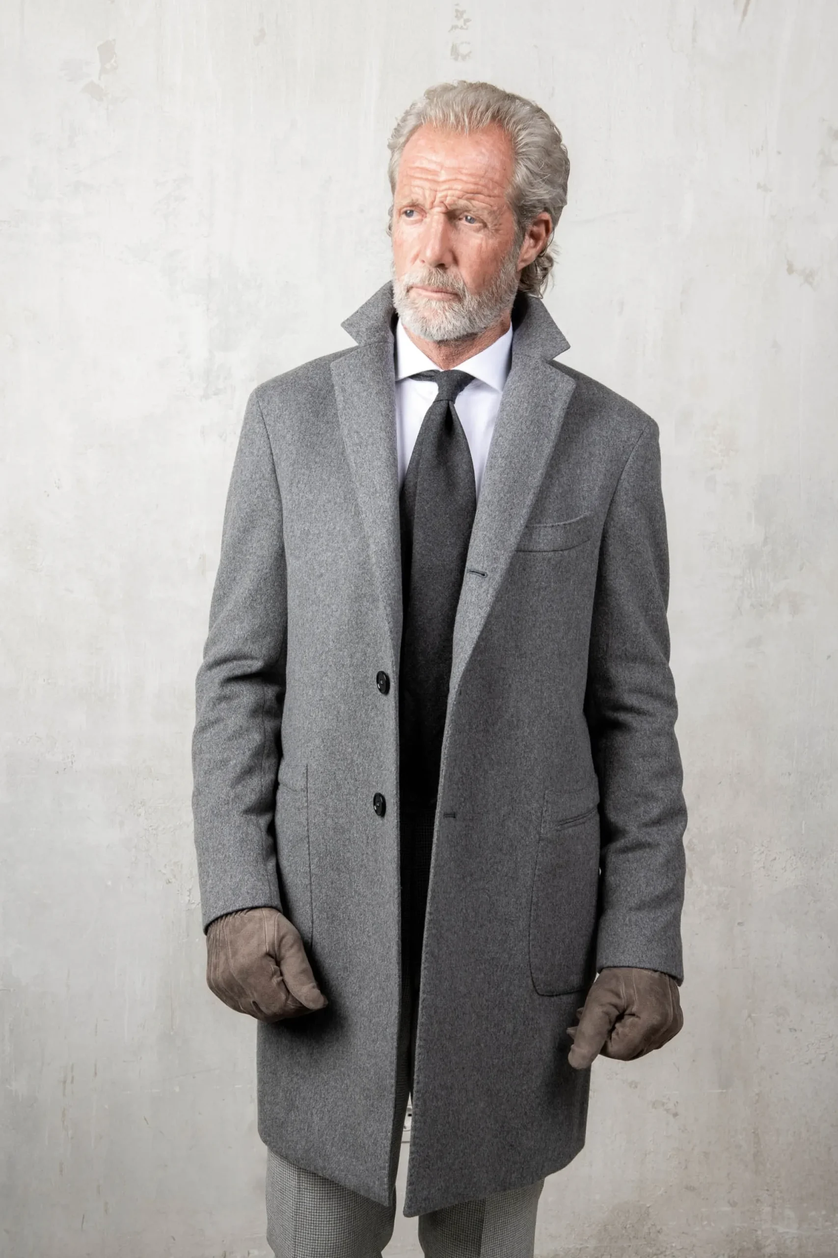 Pini Parma Grey Coat In Loro Piana Wool – Made In Italy Flash Sale