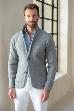 Pini Parma Grey Knitted Jacket – Wool And Cashmere – Made In Italy Clearance