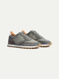 Pini Parma Grey Nabuk And Suede Runners - Made In Italy Online