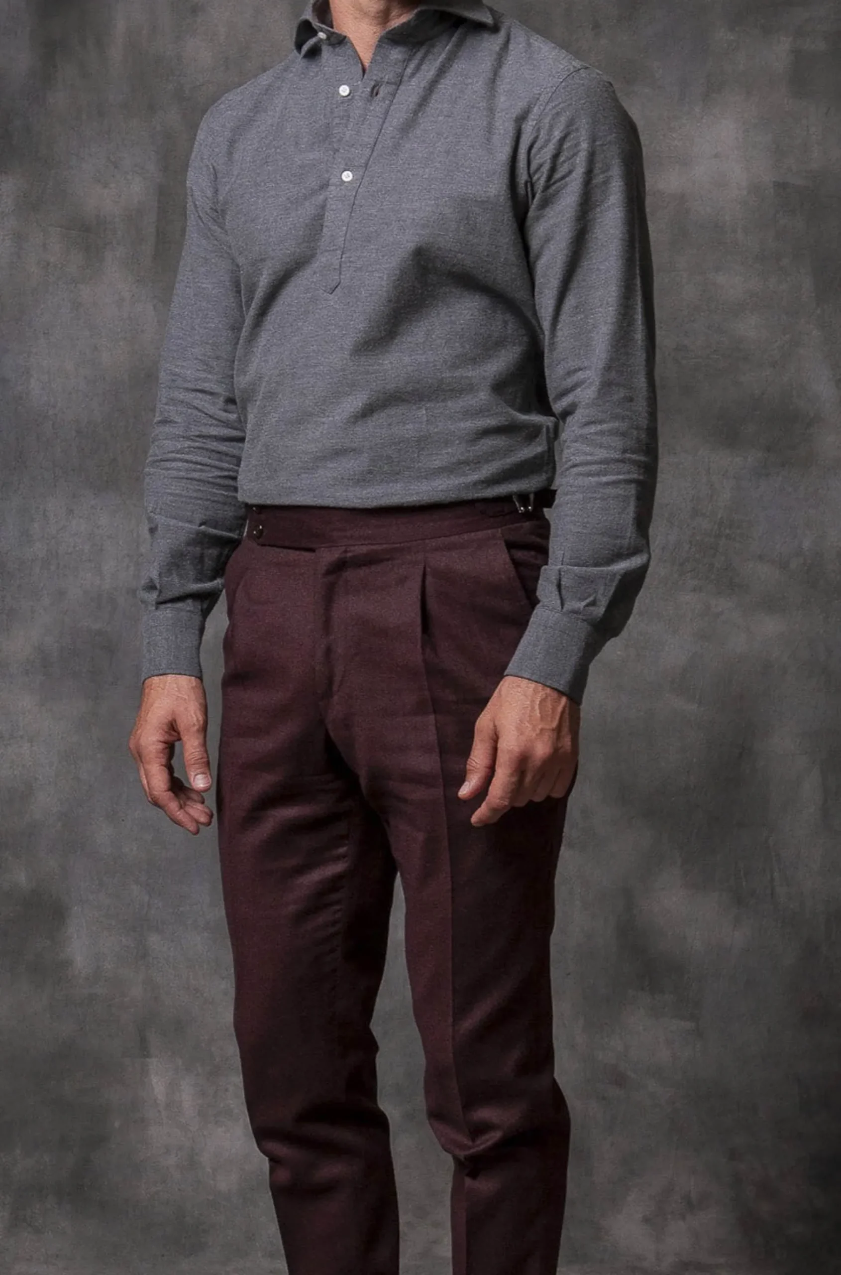 Pini Parma Grey Popover Shirt - Flannel Touch - Made In Italy Fashion