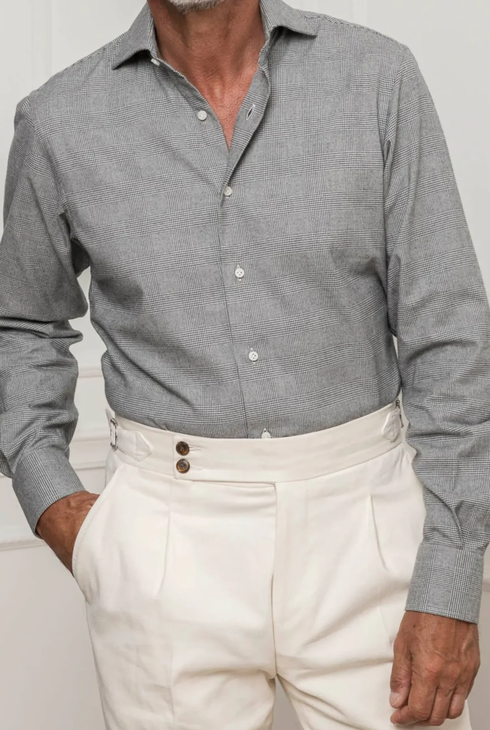 Pini Parma Grey Prince Of Wales Shirt - Made In Italy Fashion