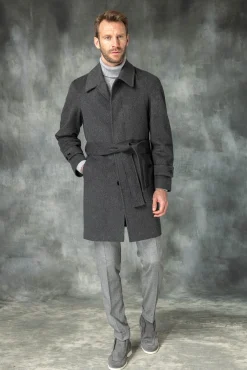 Pini Parma Grey Raglan Coat In Loro Piana Wool – Made In Italy Discount