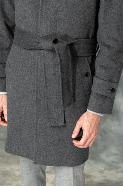 Pini Parma Grey Raglan Coat In Loro Piana Wool – Made In Italy Discount