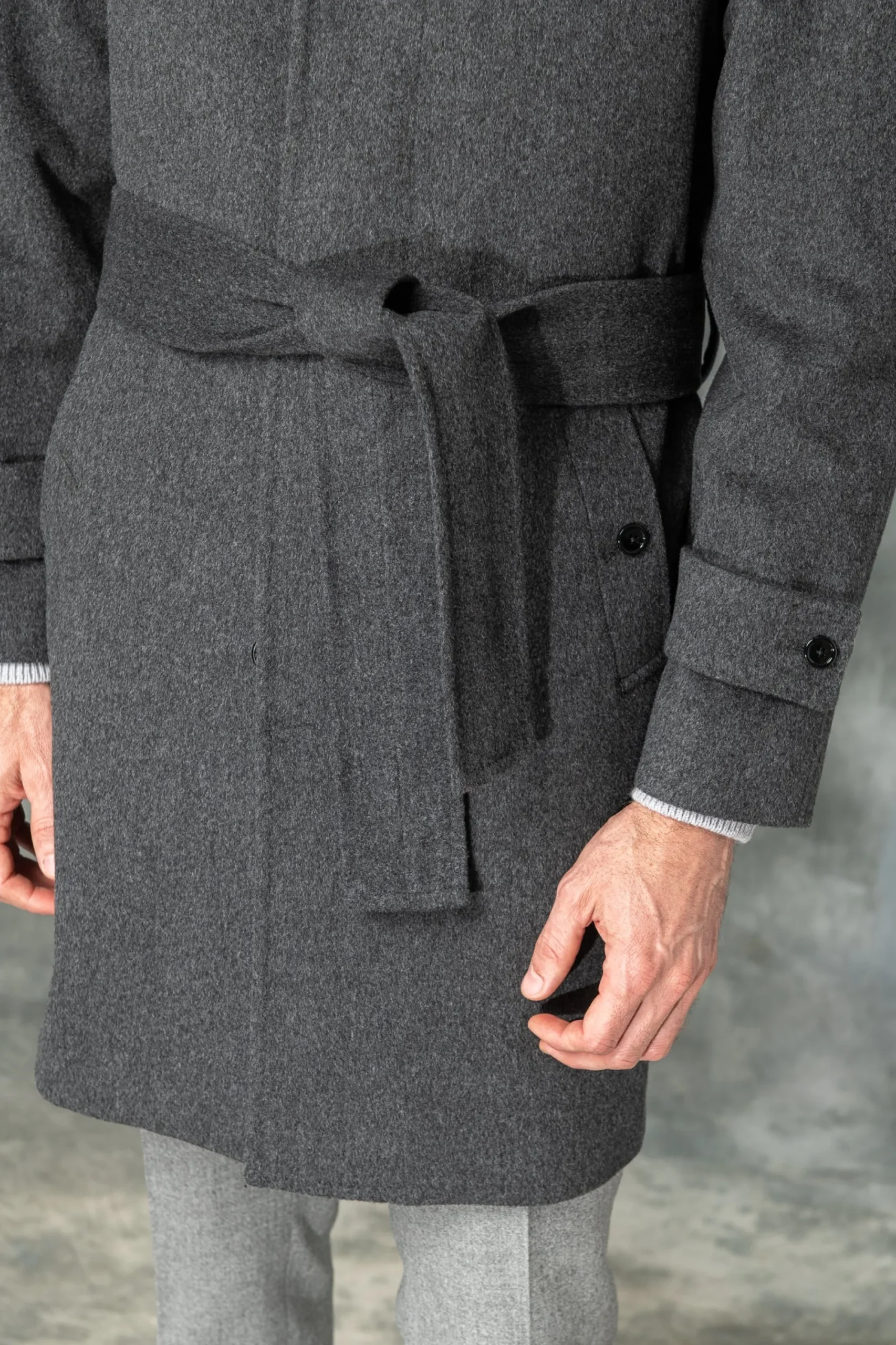 Pini Parma Grey Raglan Coat In Loro Piana Wool – Made In Italy Discount