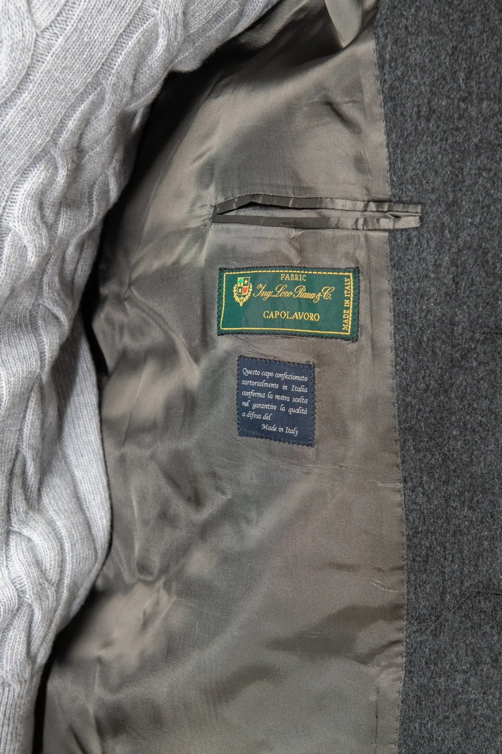 Pini Parma Grey Raglan Coat In Loro Piana Wool – Made In Italy Discount