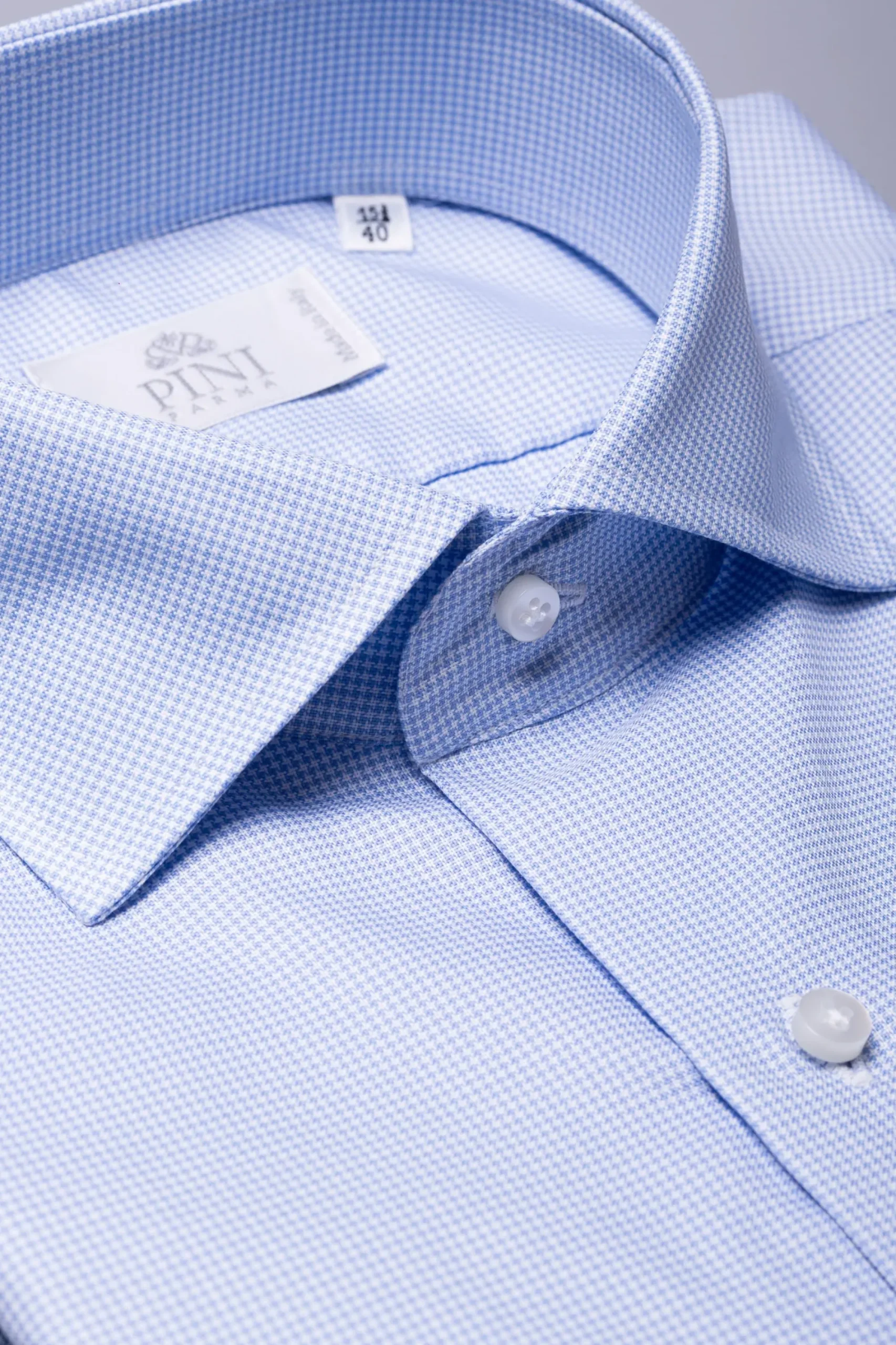 Pini Parma Houndstooth Light Blue Shirt - Made In Italy Sale