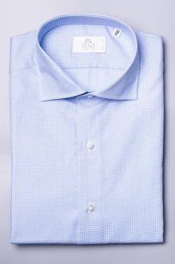 Pini Parma Houndstooth Light Blue Shirt - Made In Italy Sale