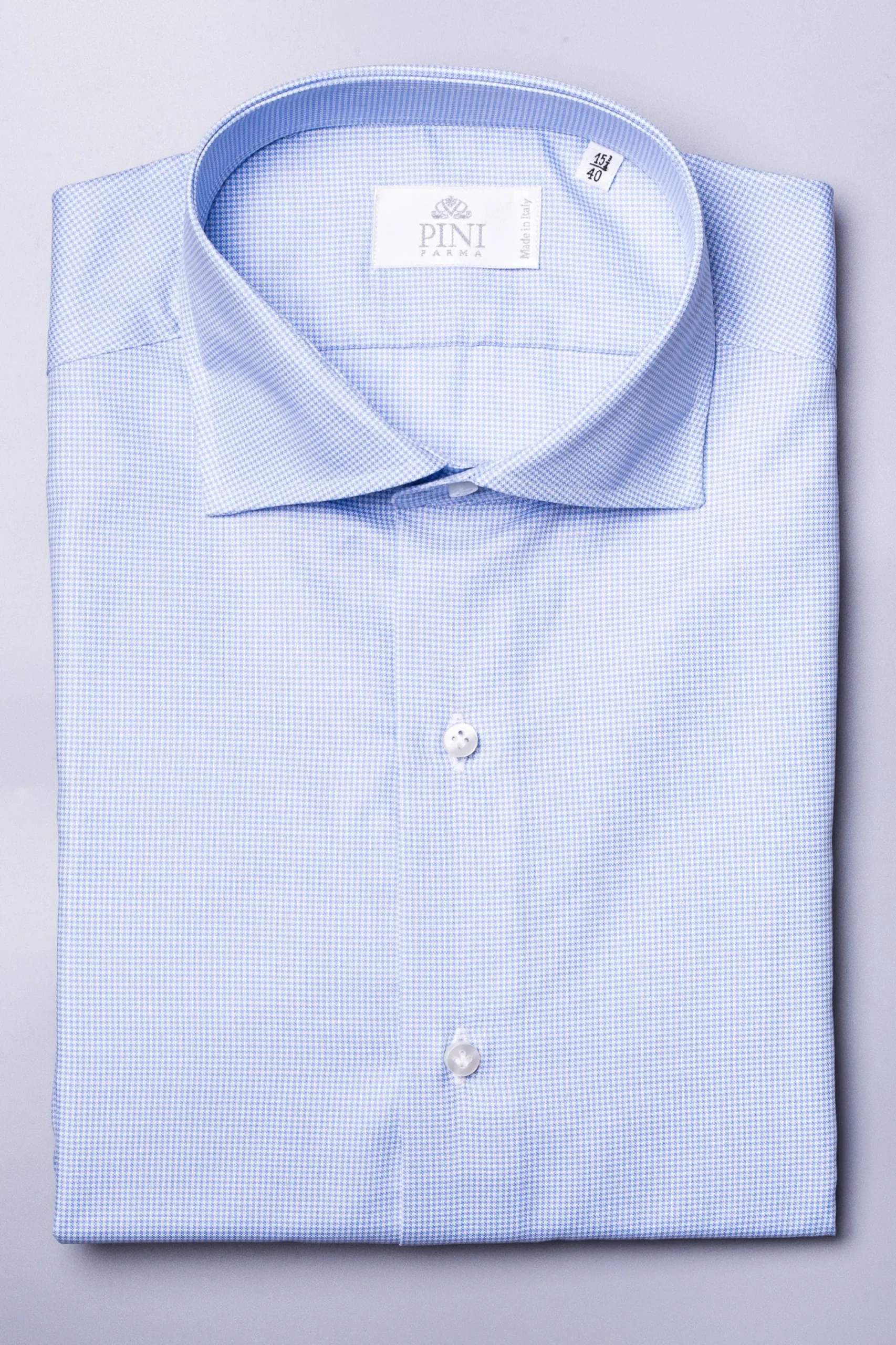 Pini Parma Houndstooth Light Blue Shirt - Made In Italy Sale
