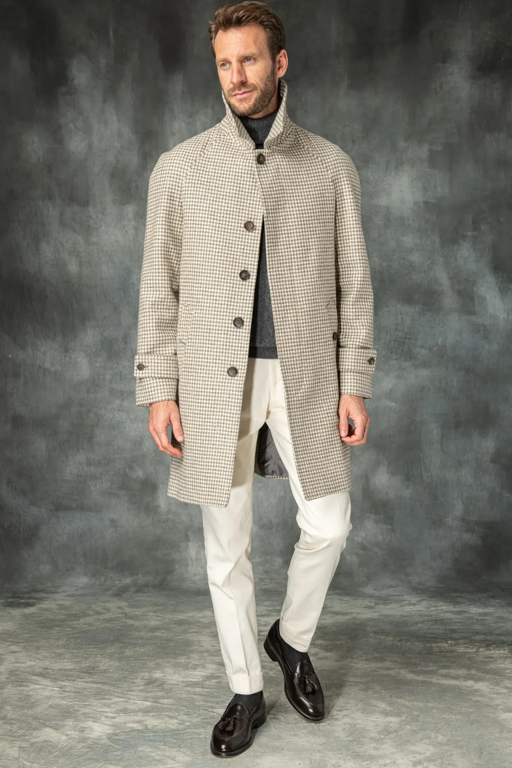 Pini Parma Houndstooth Raglan Coat – Made In Italy Fashion