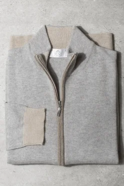 Pini Parma Ice And Taupe Full Zip Cardigan – Made In Italy Best