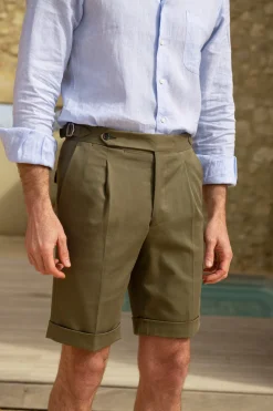 Pini Parma Kaki Cotton Shorts - Made In Italy Store