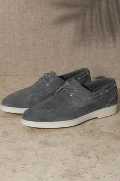 Pini Parma Lavagna Suede Boat Shoes - Made In Italy Outlet