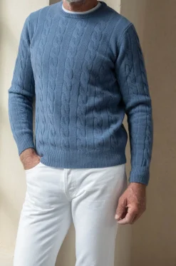 Pini Parma Light Blue Cable Knit Sweater – Made In Italy Shop