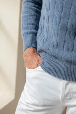 Pini Parma Light Blue Cable Knit Sweater – Made In Italy Shop