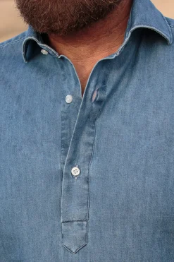 Pini Parma Light Blue Denim Popover Shirt - Made In Italy New