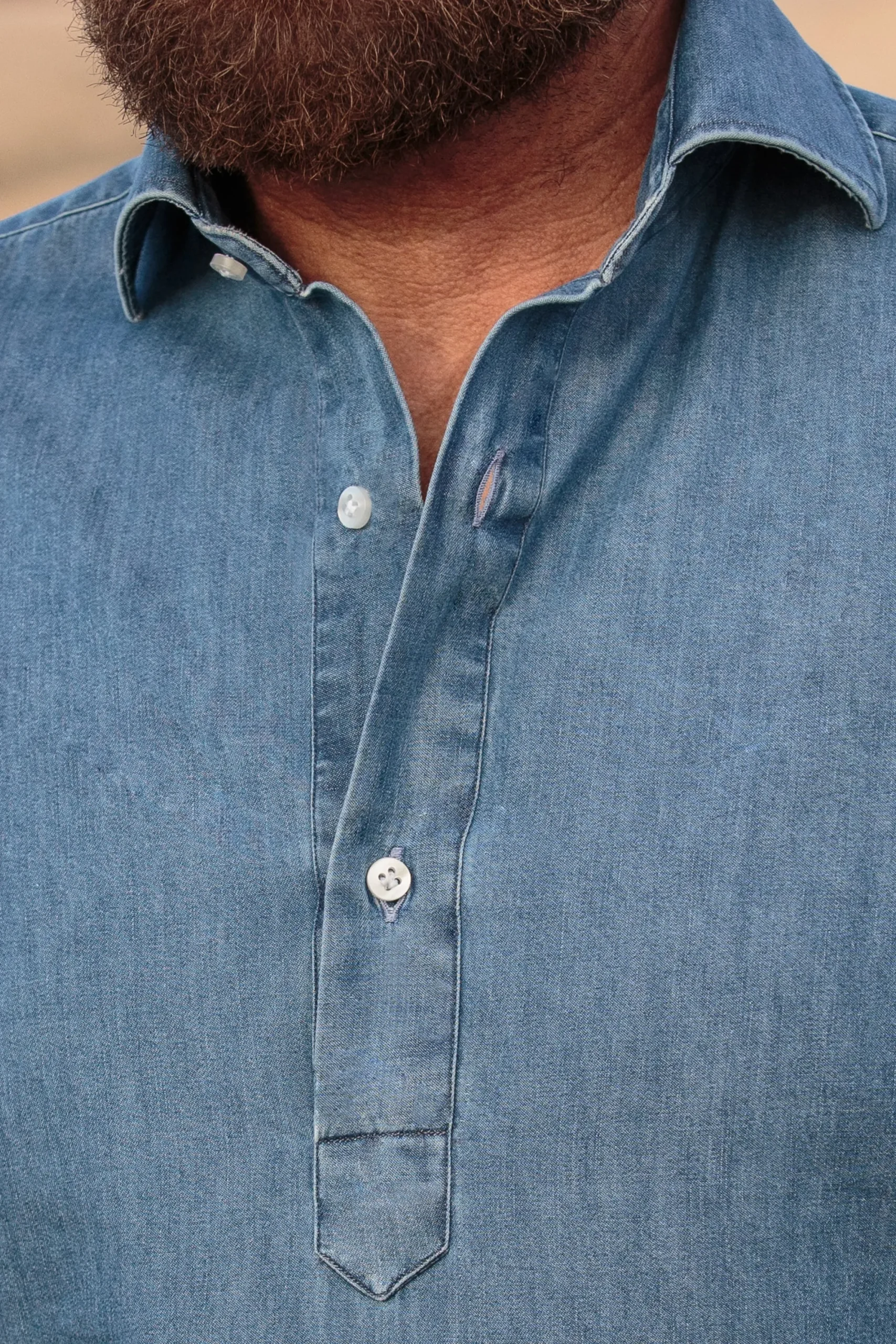 Pini Parma Light Blue Denim Popover Shirt - Made In Italy New