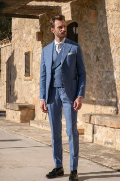 Pini Parma Light Blue Double Breasted Waistcoat "Made To Order" - Made In Italy Sale