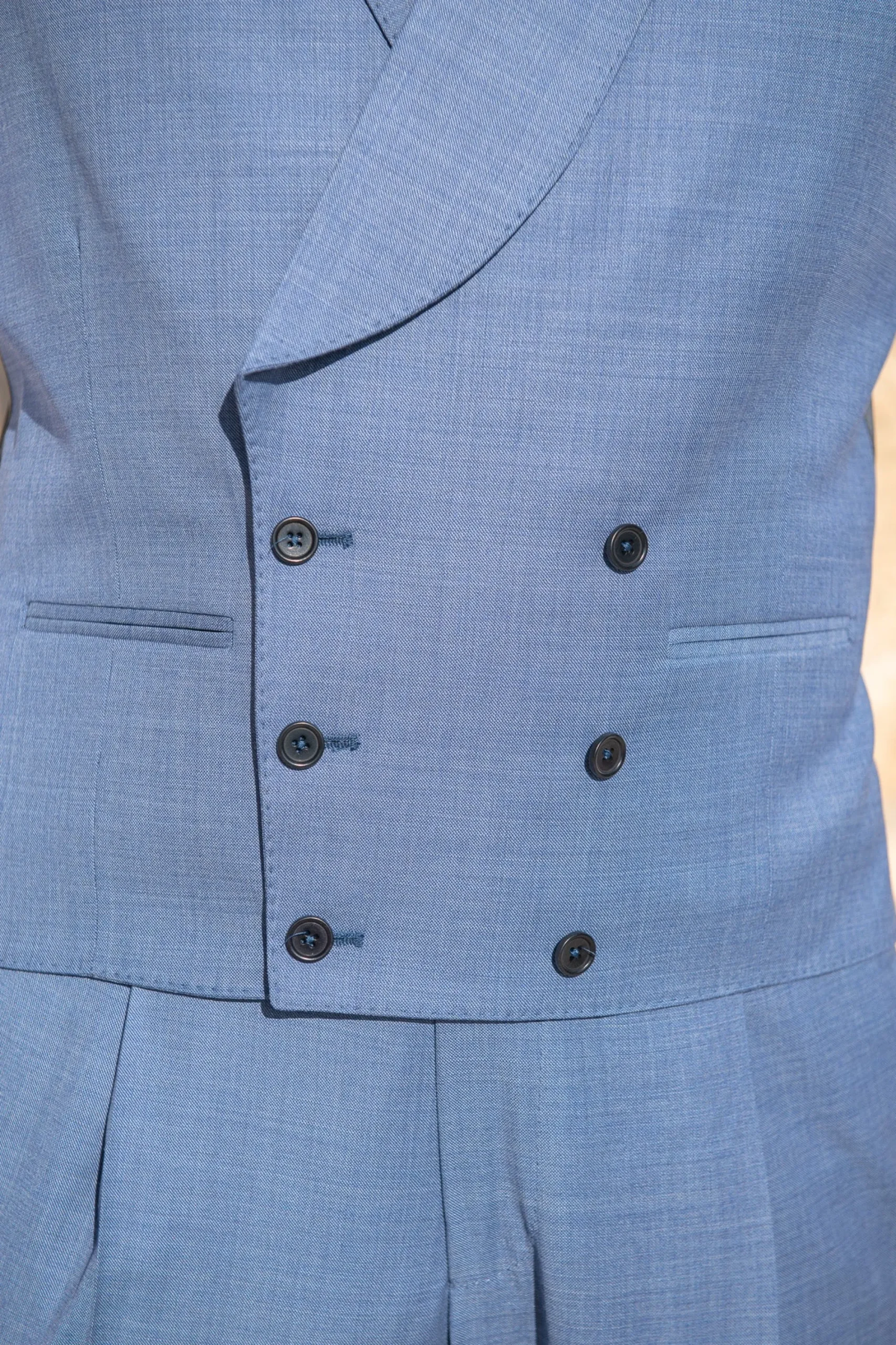 Pini Parma Light Blue Double Breasted Waistcoat "Made To Order" - Made In Italy Sale