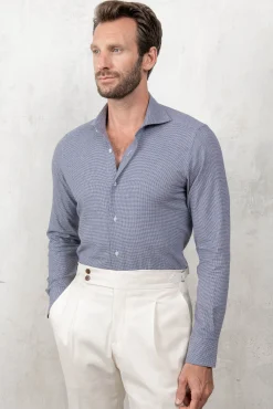 Pini Parma Light Blue Houndstooth Shirt - Made In Italy Discount