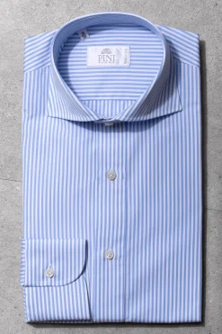 Pini Parma Light Blue Striped Popover Shirt - Made In Italy New