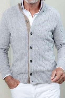 Pini Parma Light Grey Cable Knit Cashmere Blend Cardigan – Made In Italy Best Sale