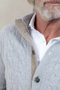 Pini Parma Light Grey Cable Knit Cashmere Blend Cardigan – Made In Italy Best Sale