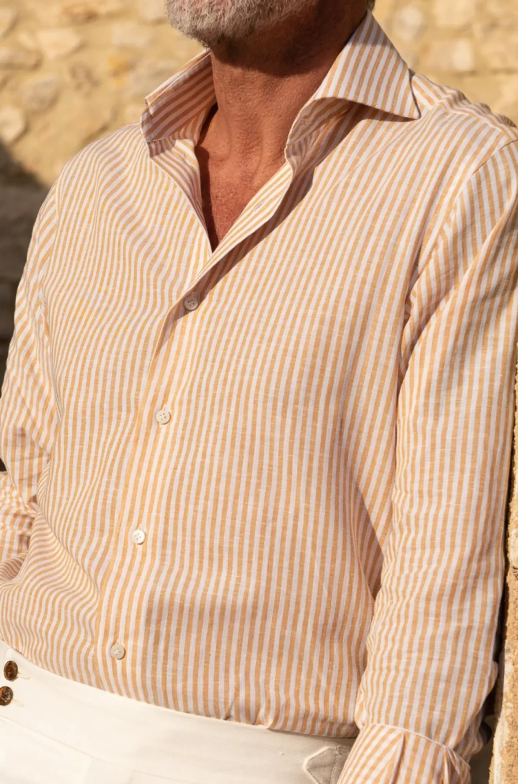 Pini Parma Ochre Striped Shirt - Made In Italy Clearance