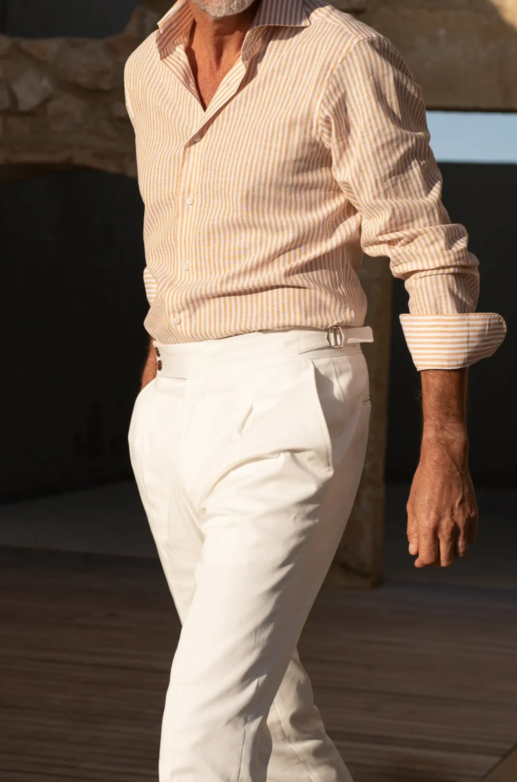 Pini Parma Ochre Striped Shirt - Made In Italy Clearance